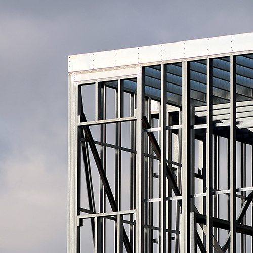 Steel frame of a constructed building 